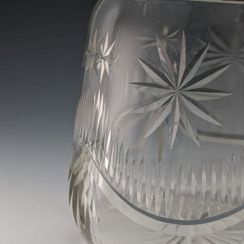 Around 1930 British vintage cut glass biscuit barrel silver plate lid 1048g